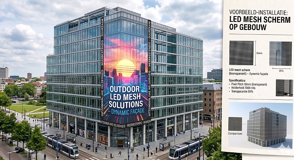 LED mesh outdoor op gebouw – illustratief